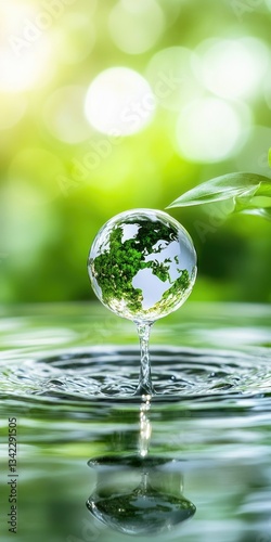 Wallpaper Mural World Water Day concept with world in clean water drop and fresh green leaf on bokeh background with copy space. Environment save and ecology theme banner  Torontodigital.ca