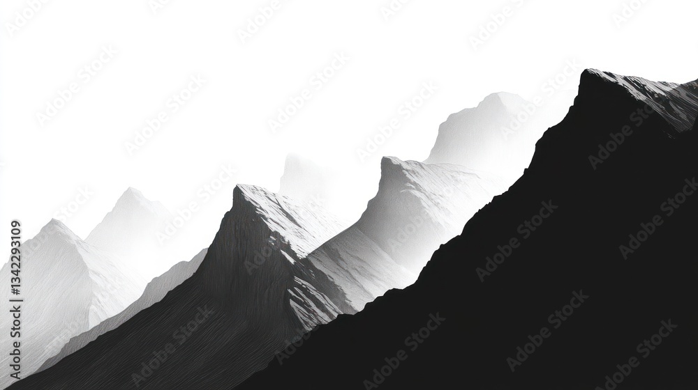 Fototapeta premium Monochromatic mountain range, sunrise, minimalist, digital art, website banner