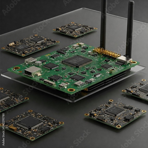 Edge AI Computing – FPGA Board, Micro Antennas & Circuit Components Tech Still Life