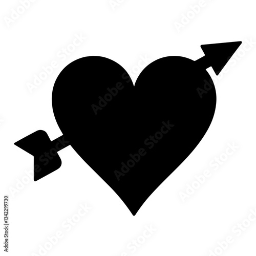 Silhouette of a heart with an arrow piercing through it on transparent background