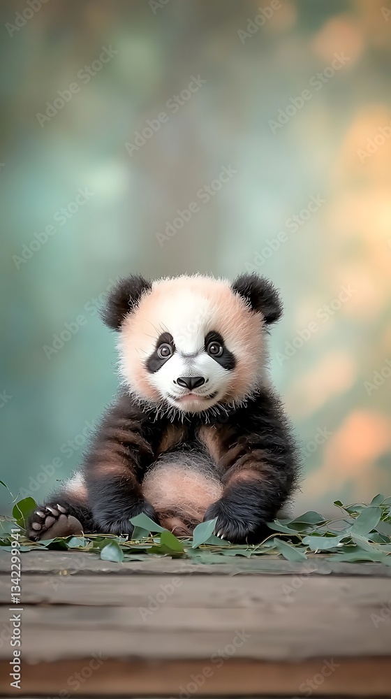 Obraz premium Adorable baby panda sitting amidst greenery