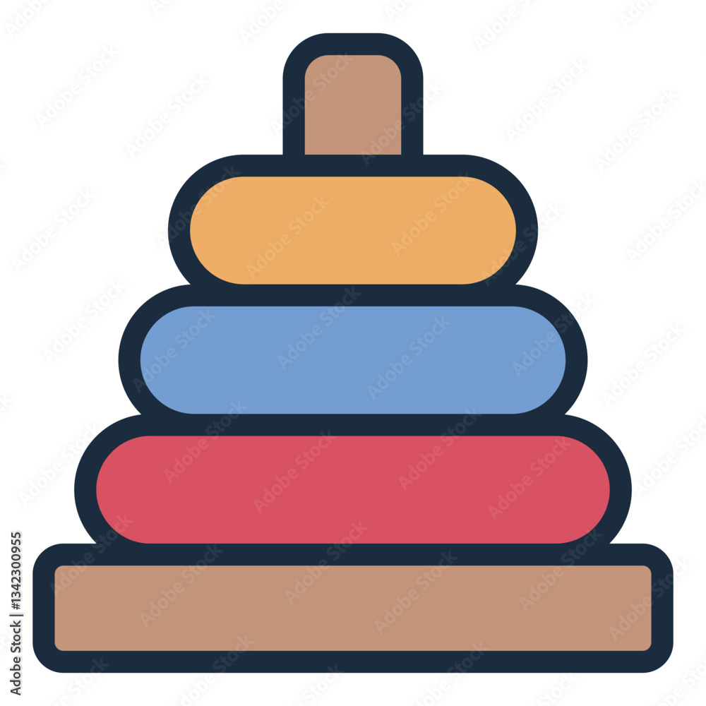 Stacking ring filled line icon representing an educational baby toy Stacking ring filled line icon representing an educational baby toy