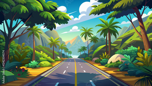 empty road in jungle of Seychelles islands