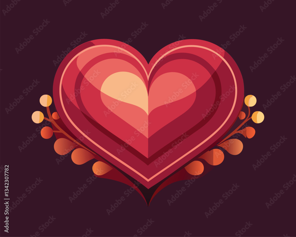 Red Heart with Floral Design. Romantic Vector Illustration Red Heart with Floral Design. Romantic Vector Illustration