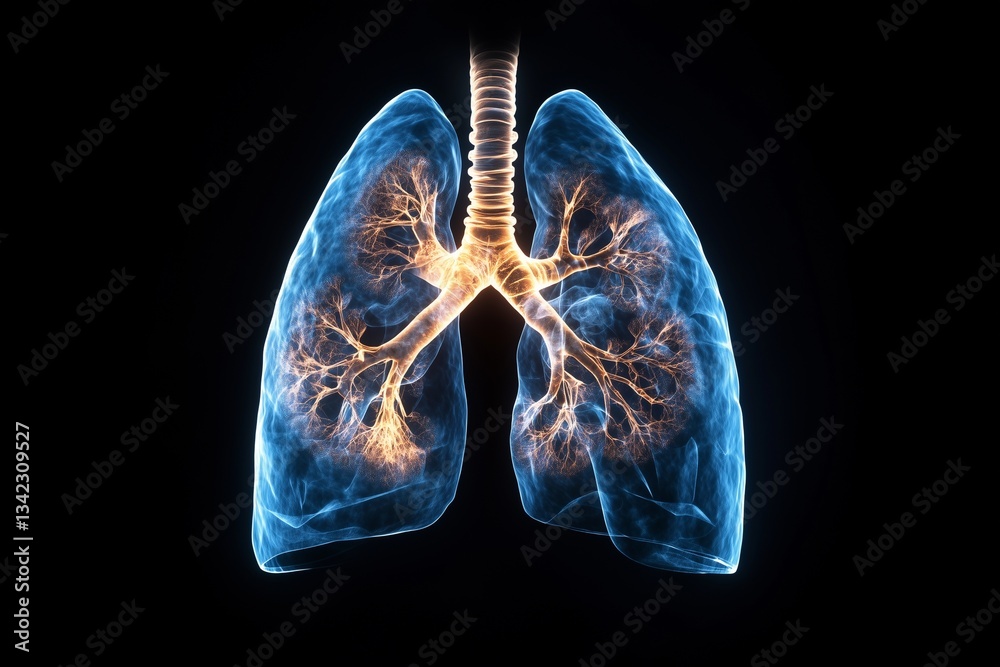 X-ray style digital rendering of a pair of lungs with clear signs of smoking damage—one side collapsed, the other covered in dark lesions. The image has a glowing blue medical scan aesthetic. X-ray style digital rendering of a pair of lungs with clear signs of smoking damage—one side collapsed, the other covered in dark lesions. The image has a glowing blue medical scan aesthetic.