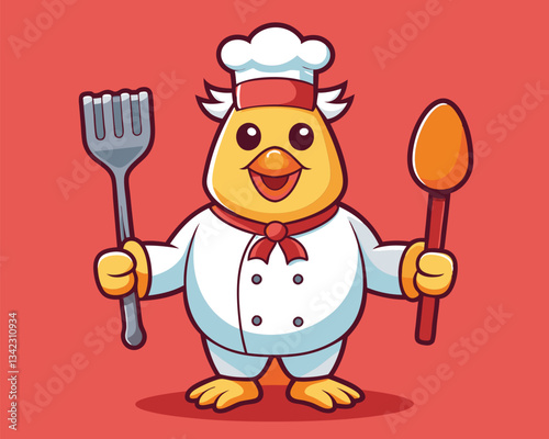 Cute Chicken Chef Cartoon Character Illustration