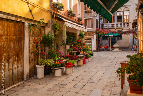 Fototapeta Naklejka Na Ścianę i Meble -  charming narrow streets and cozy cafés in Venice