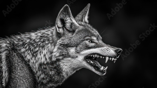 Black and white portrait of a menacing coyote
