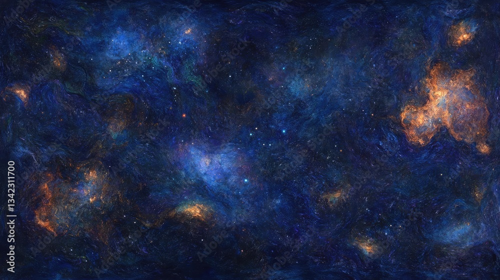 Obraz premium Cosmic Nebula In Dark Blue And Orange Hues, Starry Night Sky Background Images For Space Exploration.Images Backgrounds Textures Patterns And Abstract Design Ideas.Amazing Images Of Stars, Galaxies