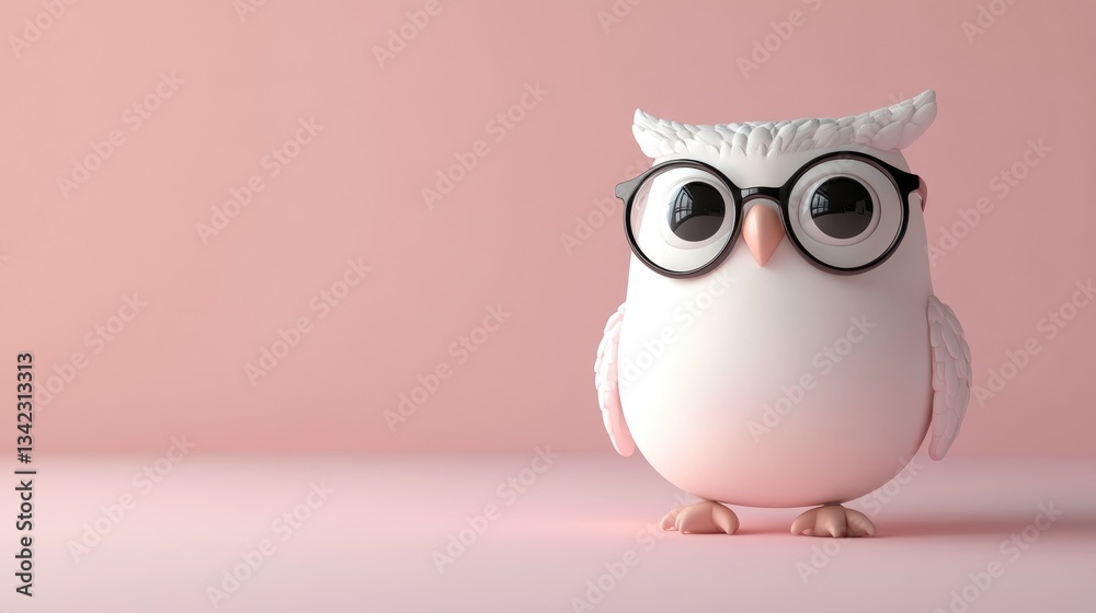 Adorable cartoon owl wearing black spectacles on a pink background Adorable cartoon owl wearing black spectacles on a pink background