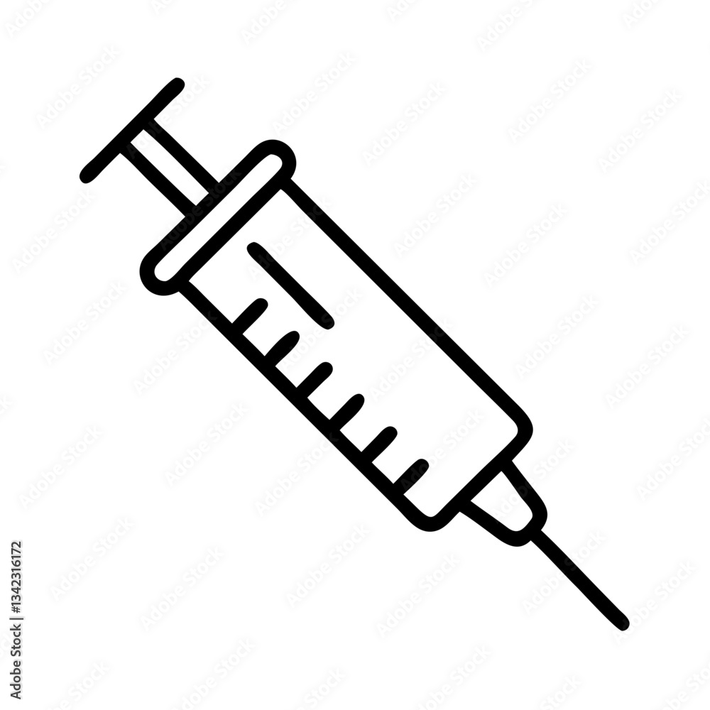 an outline drawing of a syringe, vector icon illustration an outline drawing of a syringe, vector icon illustration