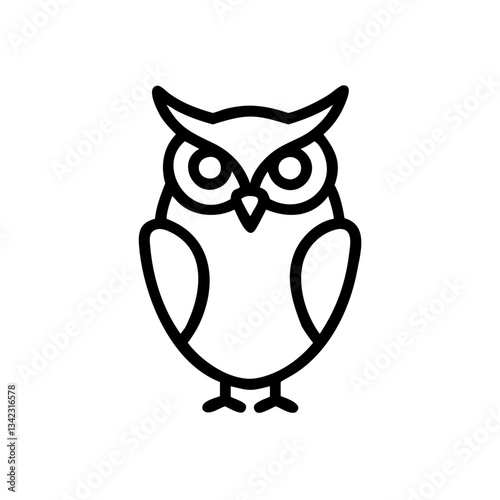 an owl vector icon illustration, drawn in a simple line style, sitting upright