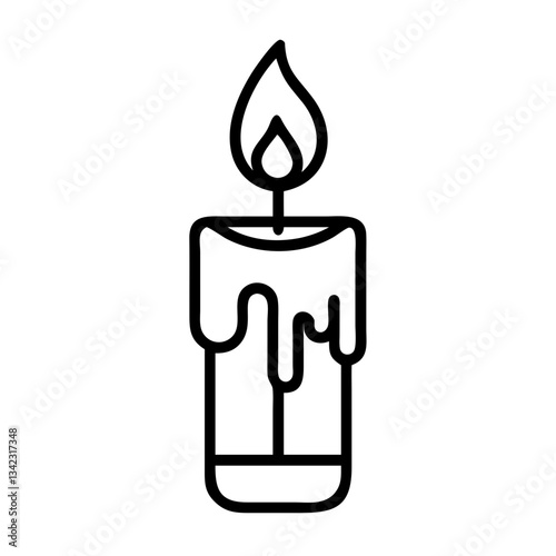 a simple, elegant line drawing of a candle with a flickering flame. The candle is depicted with a classic, smooth shape and melting wax, vector illustration