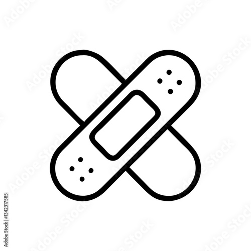 two crossed adhesive bandages, representing healing, and first aid, a black line design. A simple, clear illustration, perfect for medical or health-related projects