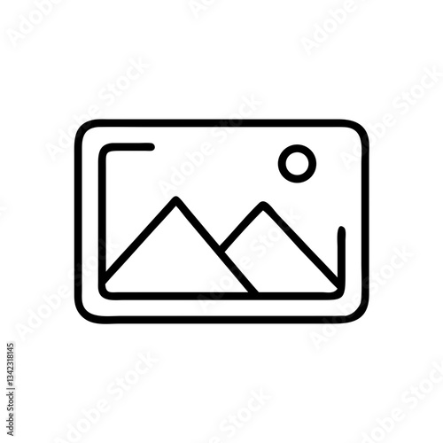 picture placeholder with mountains and a sun icon inside. A simple line art illustration of the image vector icon illustration