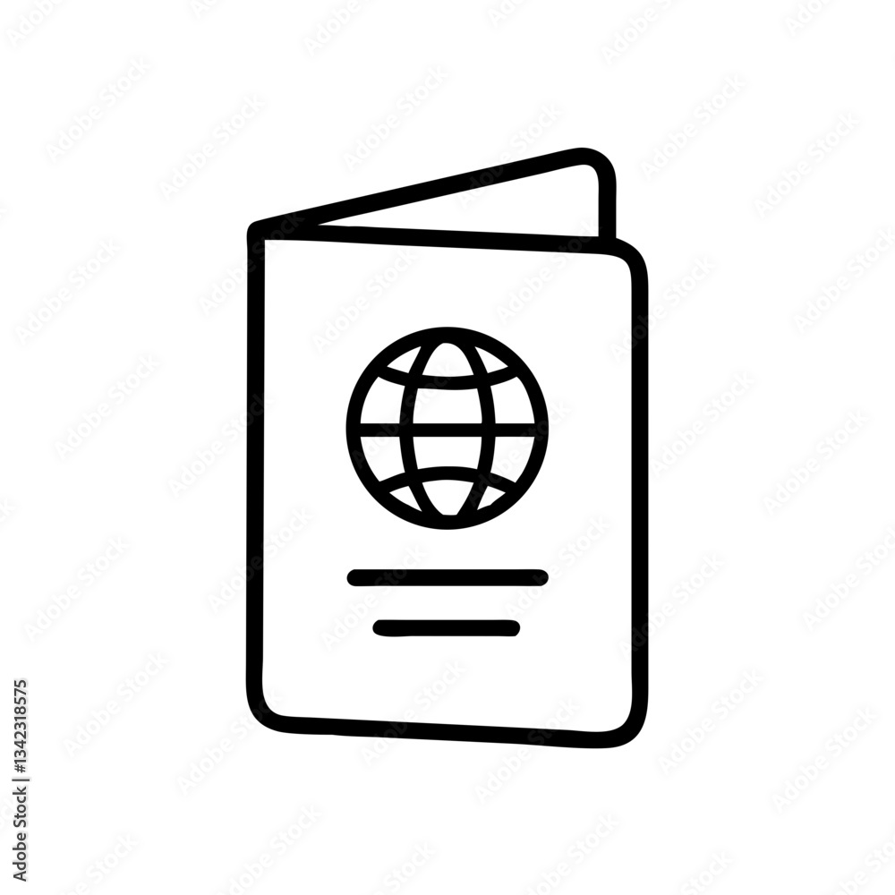 an icon image of a passport, symbolizing travel and international journeys. The passport is open, revealing its interior, with a globe design prominently displayed on the cover an icon image of a passport, symbolizing travel and international journeys. The passport is open, revealing its interior, with a globe design prominently displayed on the cover