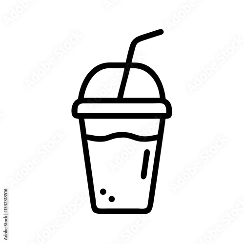 a simple line drawing of a refreshing beverage in a cup with a straw, perfect for drinks and food themes. vector icon illustration