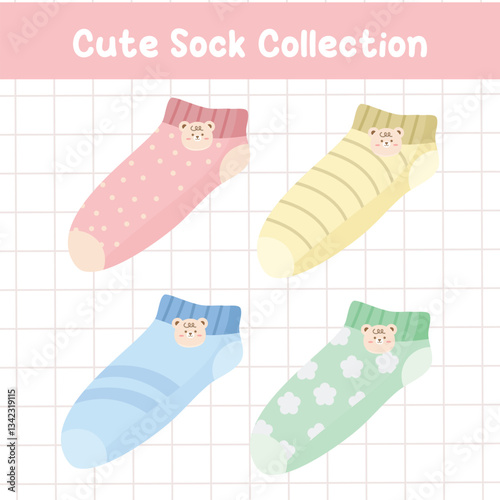 Hand drawn cute socks collection. Suitable for flat design graphic illustration, clip art,  posters, stickers, cards, etc