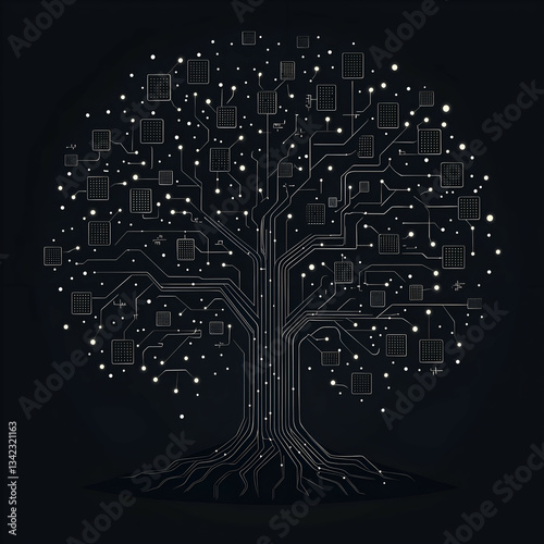 Digital Tree of Life: Innovative Abstract Technology Circuit with Artificial Intelligence Connections and Network Growth