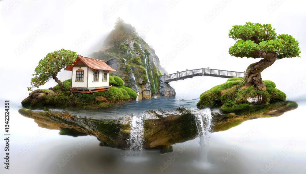 Fototapeta premium isla, bonsai, huerta, casa china, puente, acuático, aparcar, árbol, lago, charcas, naturaleza, paisaje
