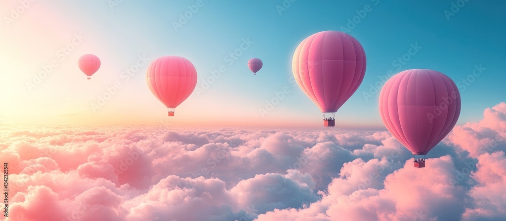 Fototapeta premium Pink hot air balloons sunset cloudscape