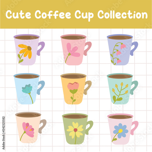 Hand drawn cute coffee cup collection. Suitable for flat design graphic illustration, clip art,  posters, stickers, cards, etc