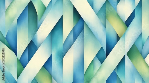 Abstract Watercolor Geometric Background With Interwoven Blue Green Stripes Patterned Design Decorative Illustration Aesthetic Image Illustration Graphic Modern Seamless Surface Design Contemporary