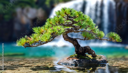 Fototapeta Naklejka Na Ścianę i Meble -  árbol, bonsai, adorno, fábrica, naturaleza, flor, piedra