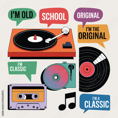 2d vector illustration icon cool entertainment cartoon character  music tools (Drum , Music Note , Headphones ,Microphone , Piano , Guitar ,Record) 

