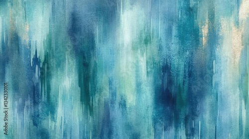 Abstract Watercolor Texture With Blue Teal Green Hues And Gold Accents