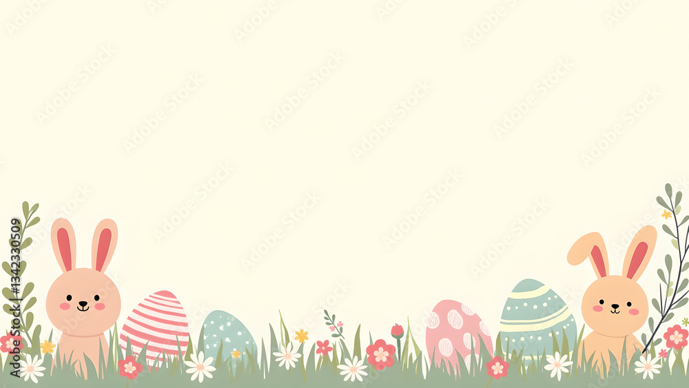 Delightful Easter Bunny and Egg Background Scene Delightful Easter Bunny and Egg Background Scene
