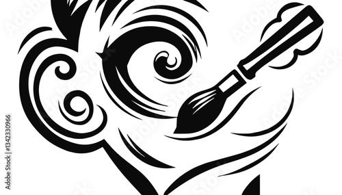 Creative artist with paintbrush in swirling abstract design