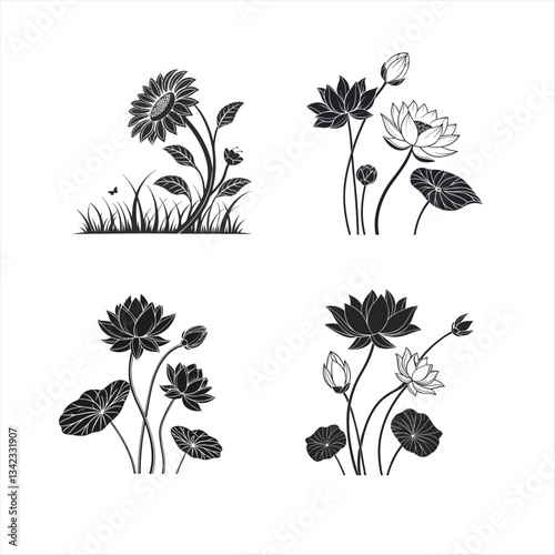 SUNFLOWER SILHOUETTE SET 