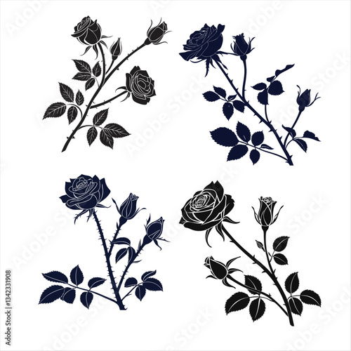 ROSE FLOWER  SILHOUETTE  SET 