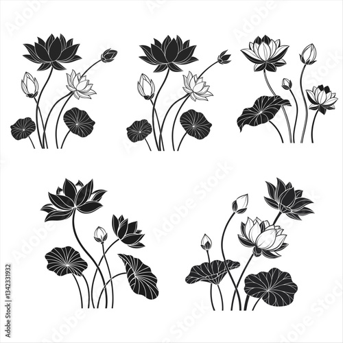 LUTUS FLOWER  SILHOUETTE  SET 
