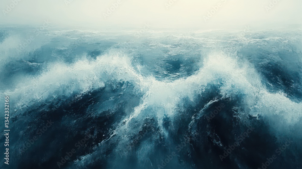 Obraz premium Ocean storm waves, turbulent sea, misty background, travel