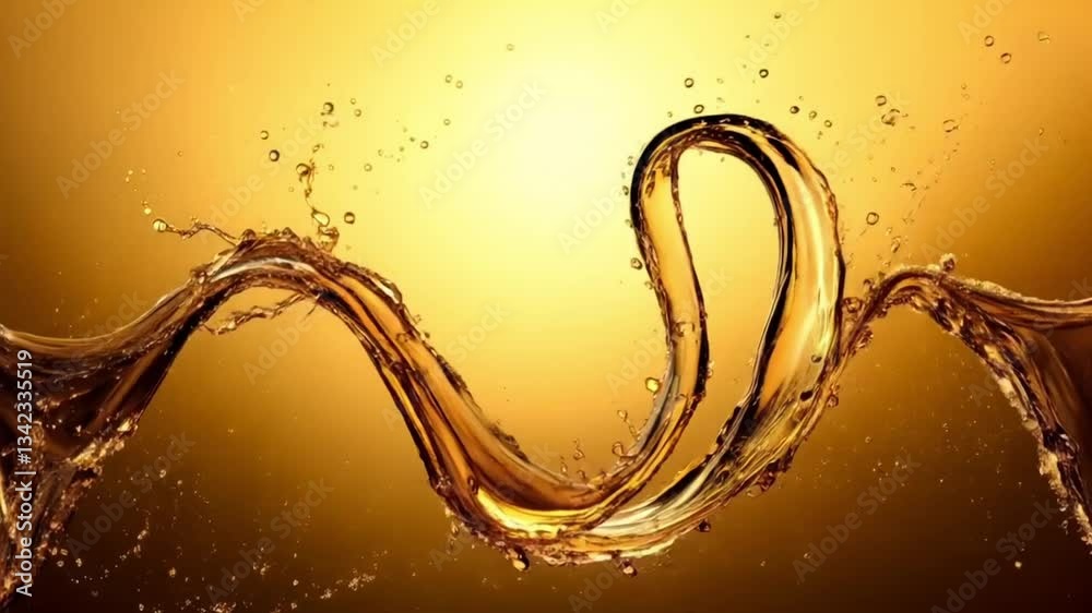 A dramatic splash of golden champagne forming a perfect loop