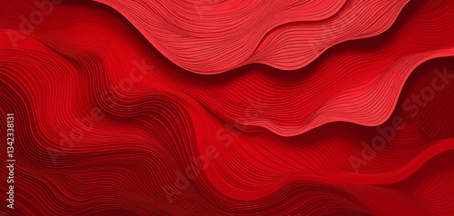 Red abstract paper carved background. Paper art style of nature concept design. Background, abstract red wallpaper background, abstract smooth waves pattern background.