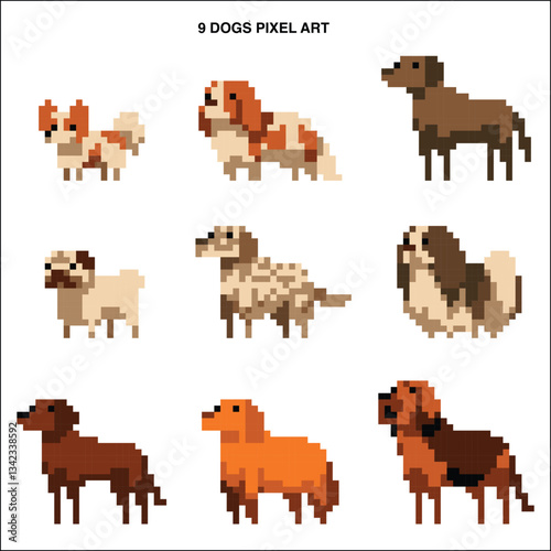Dog pixel art symbol icons vector design	