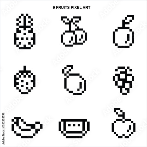 fruit pixel art silhouette symbol icons vector design