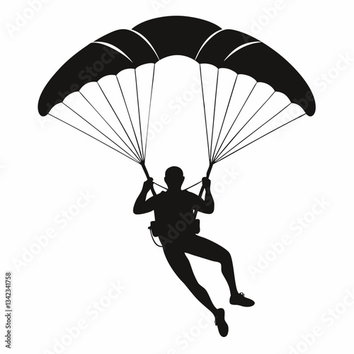 Ski parachute gliding with a man silhouette vector silhouette