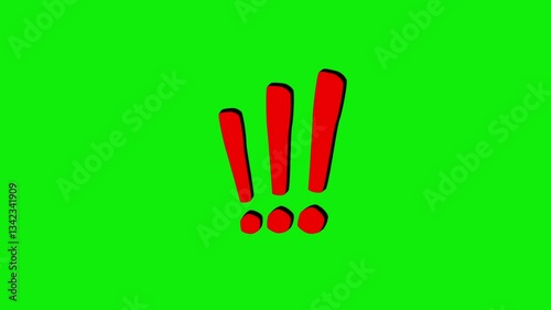 Red exclamation mark animated exclamation mark on green screen 3d symbol. 4k video