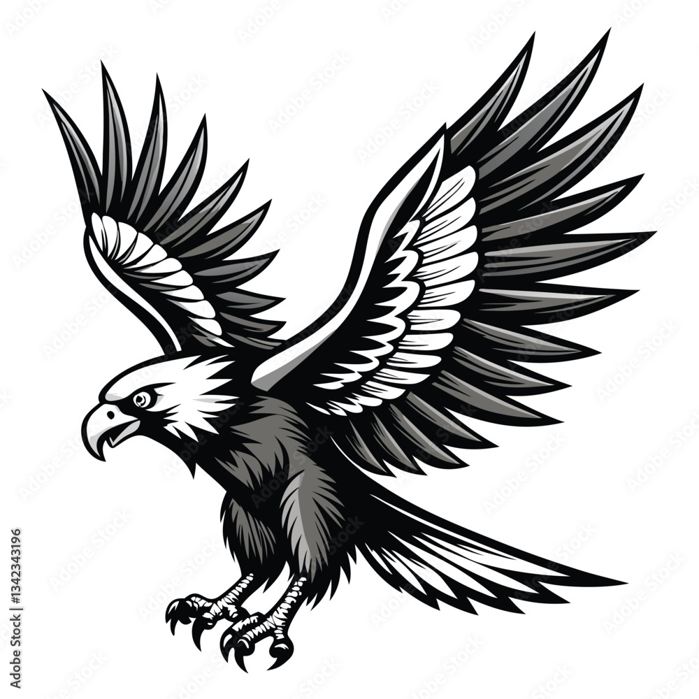 Obraz premium Exquisite Black and White Hand Drawn Eagle in Flight