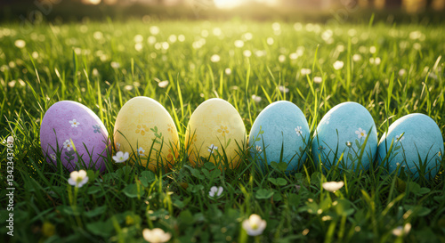 Colorful Easter Eggs in Spring Grass: A Celebration of Joyful Holiday Traditions and Seasonal Nature Beauty