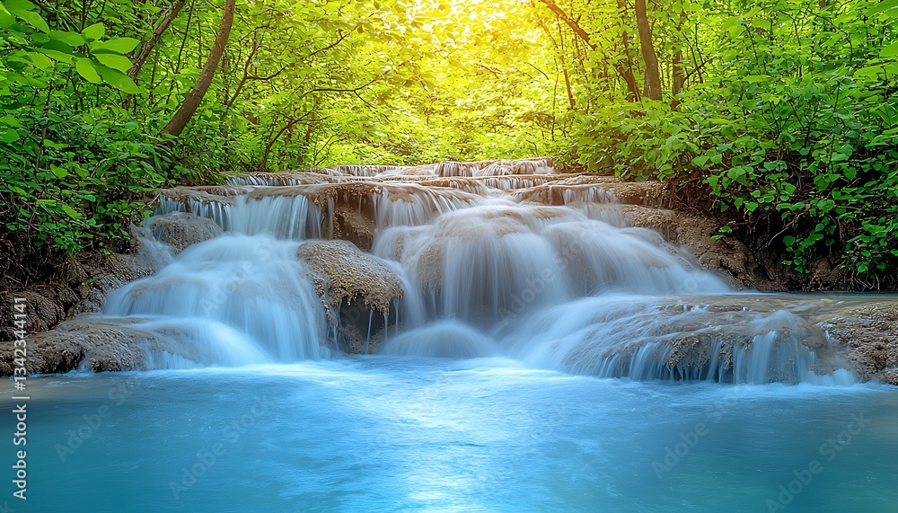 Obraz premium Serene Waterfall in Lush Forest.