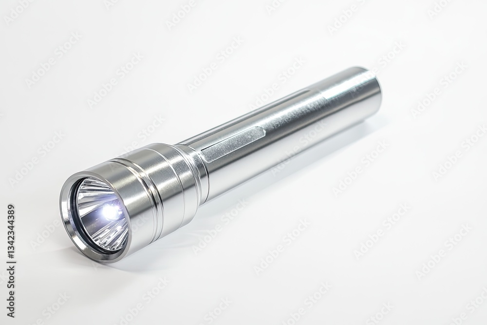 Sleek silver flashlight on white background. Sleek silver flashlight on white background.
