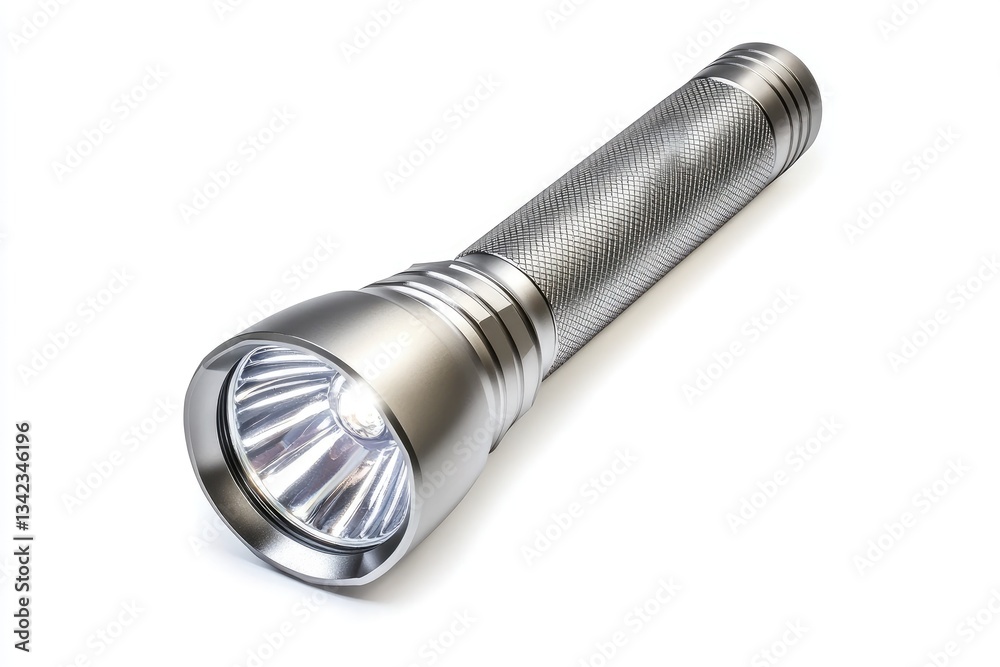 Sleek silver flashlight isolated on white. (2)
