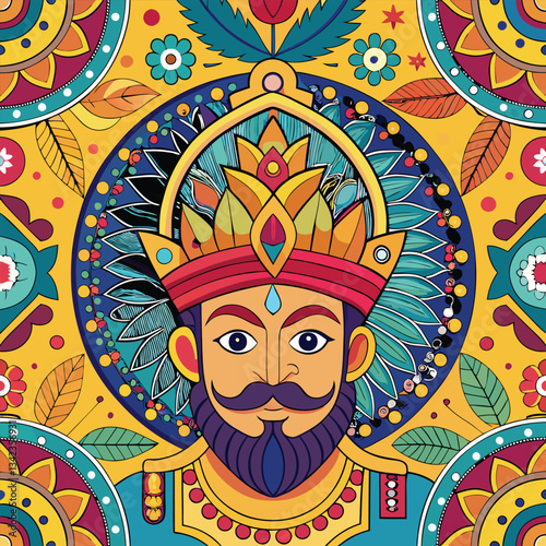 Intricate Indian Mughal Decorative Seamless Pattern in Rainbow Hues
