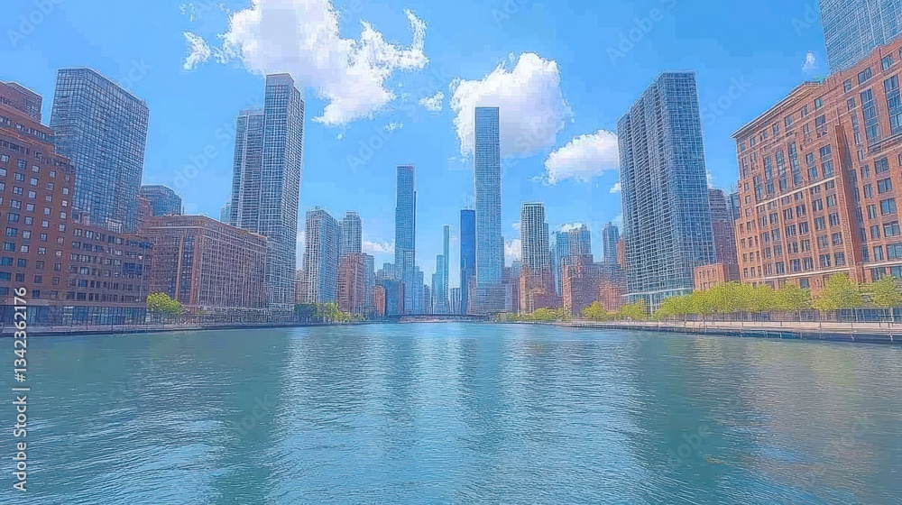 Fototapeta premium Chicago Riverfront cityscape on a sunny day