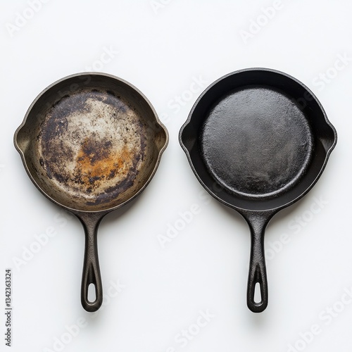 Dirty and clean cast iron skillet comparison. (1)